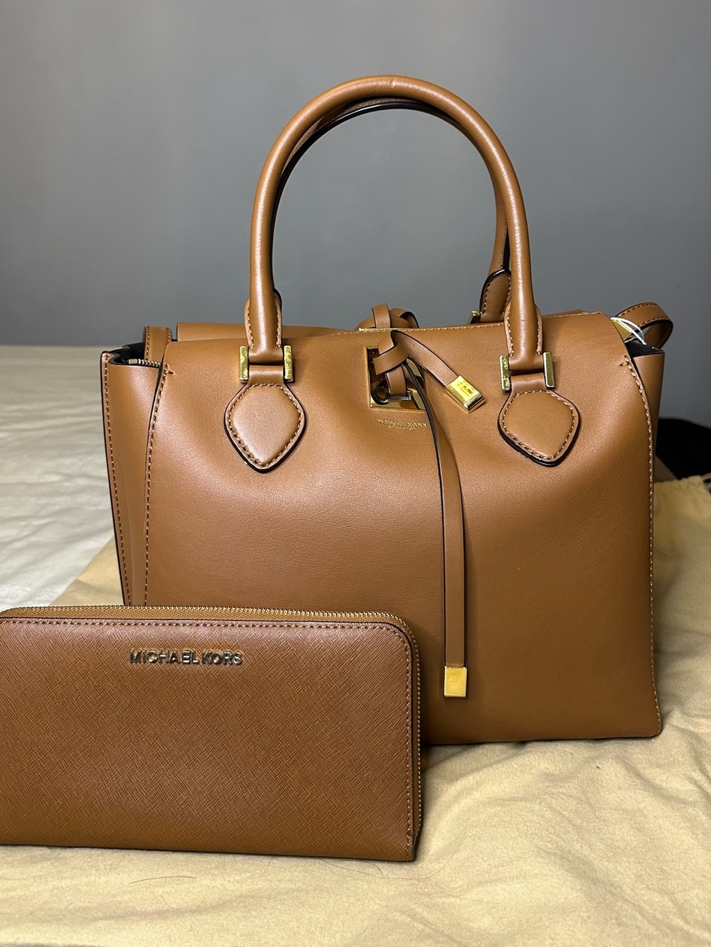 Michael Kors Tan Leather Satchel with Matching Wallet